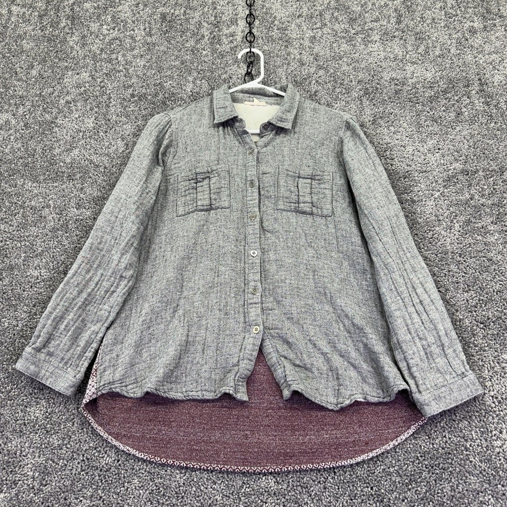 Mystree Shirt Womens Large Gray Geometric Back Long Sleeve Button Tunic Casual